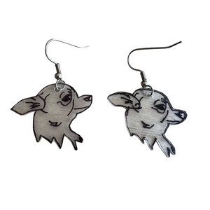 Chihuahua Head Clear Dangle Drop Earrings